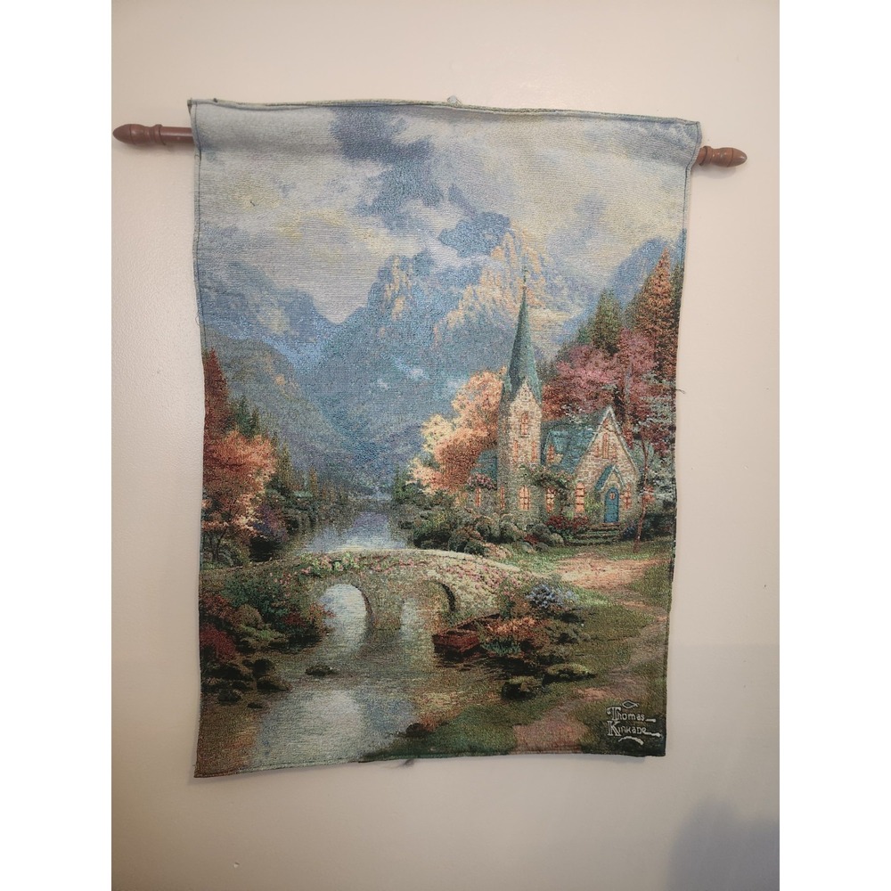 Thomas Kinkade Mountain Chapel Double Sided‎ Wall Hanging 34"x26"
